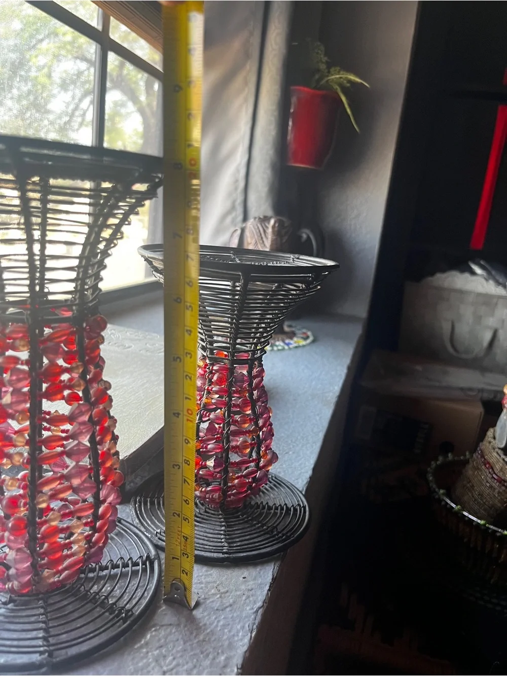 Handmade Black Candle stands with Red Bead Accents - Home Accents